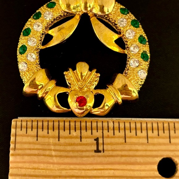 SOLVAR IRISH CELTIC CLADDAGH GOLD PLATED W CUBIC ZIRCONIA ORNAMENT/PENDANT RARE - Picture 7 of 7